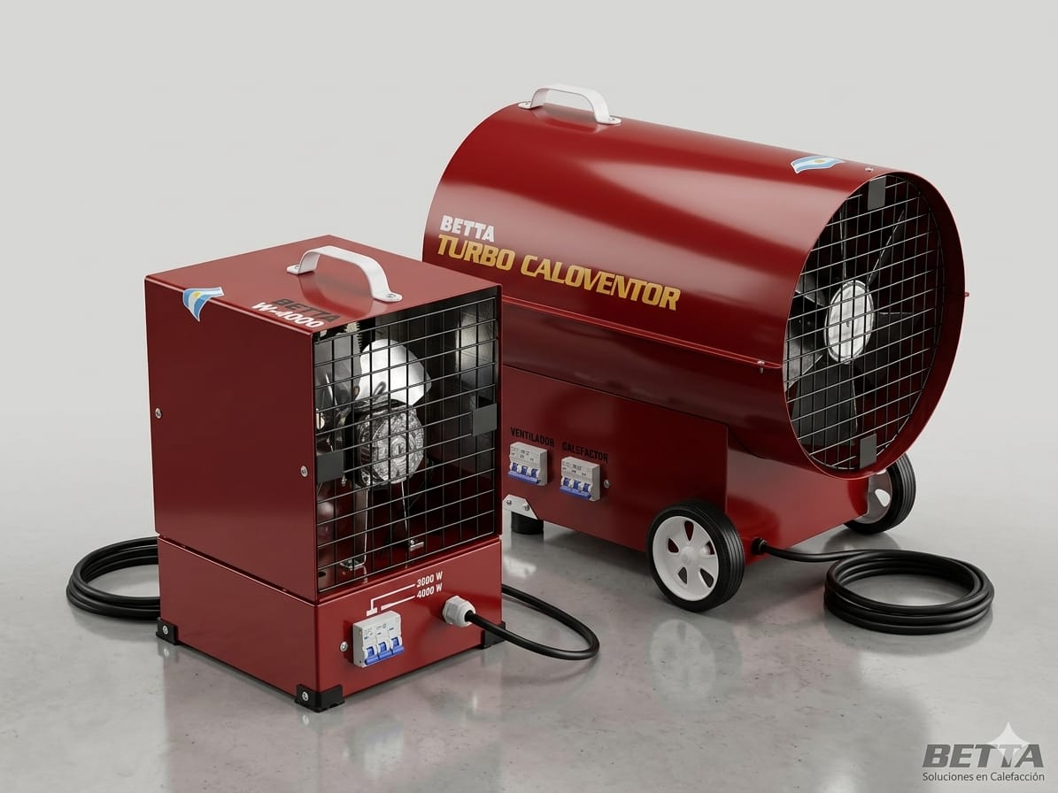 Línea de calefactores industriales Betta: W-4000 cúbico y Turbo Caloventor 15 kW